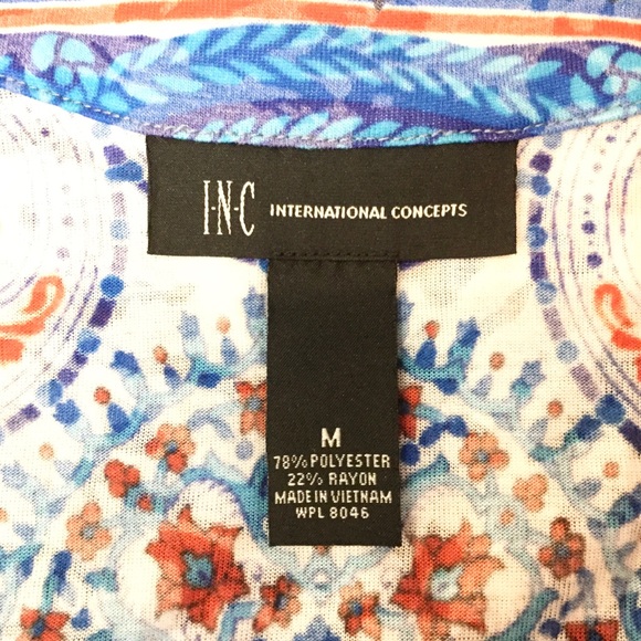 INC Sleeveless Semi-Sheer BOHO Print Top Crystals - Picture 5 of 5